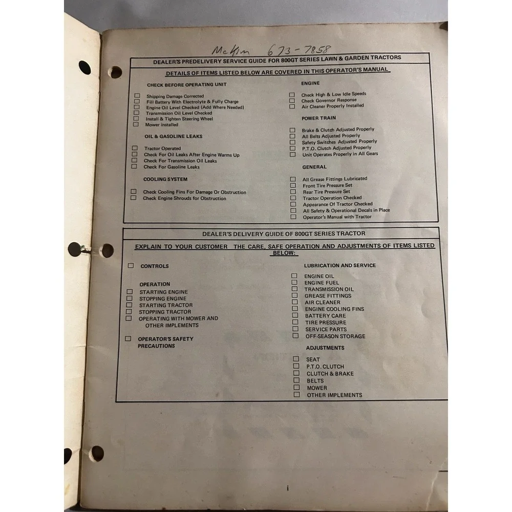 Allis-Chalmers 808GT - 811GT - 816GT Lawn Garden Tractor Operator Manual 7/79